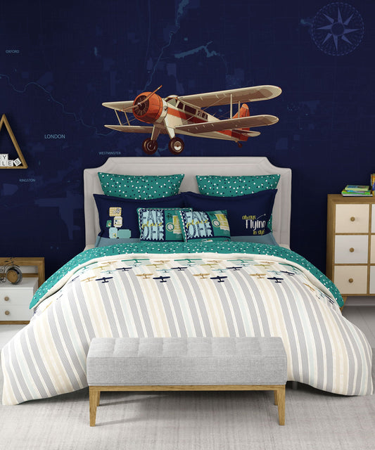 Juniors King Bedsheet Set, Passport|144 TC Cotton|2 Pillow Covers