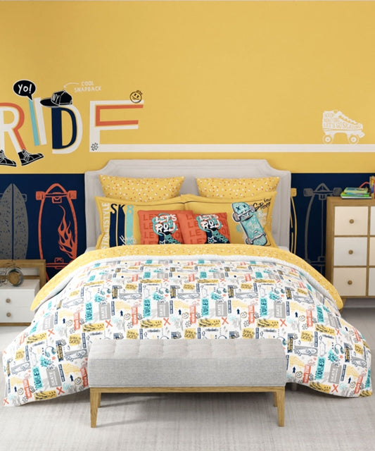 Juniors King Bedsheet Set, Streetstyle Skate|144 TC Cotton|2 Pillow Covers