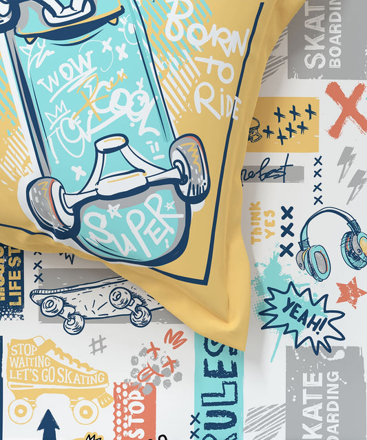Juniors King Bedsheet Set, Streetstyle Skate|144 TC Cotton|2 Pillow Covers