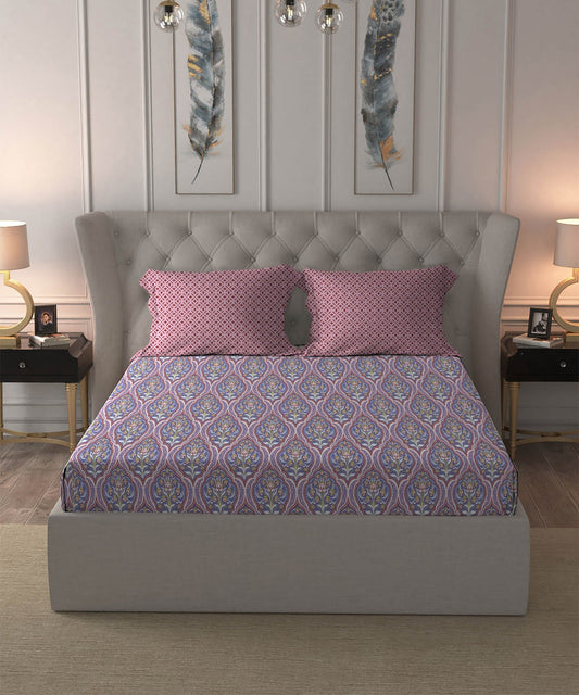 Dusk & Dawn Queen Bedsheet Set, Anna Purple| 144 TC Cotton|2 Pillow Covers