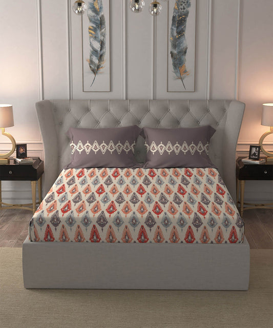 Dusk & Dawn Queen Bedsheet Set, Beacon Red| 144 TC Cotton|2 Pillow Covers