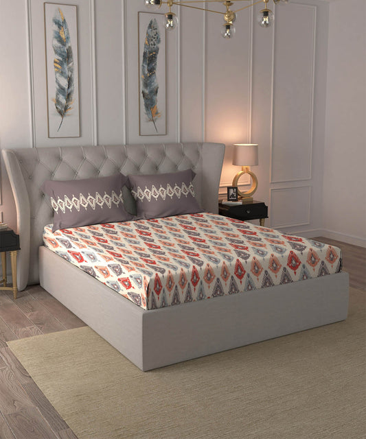 Dusk & Dawn Queen Bedsheet Set, Beacon Red| 144 TC Cotton|2 Pillow Covers