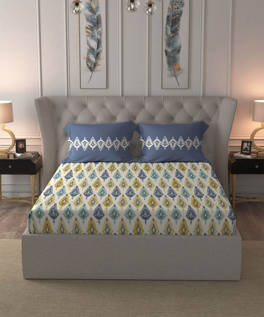 Dusk & Dawn Queen Bedsheet Set, Beacon Yellow| 144 TC Cotton|2 Pillow Covers