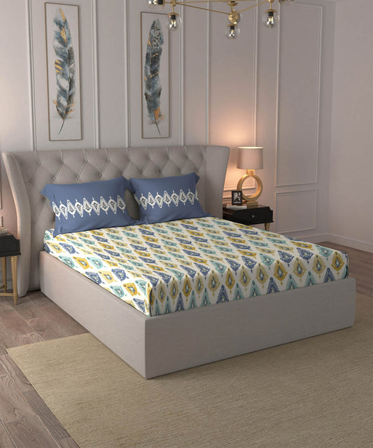 Dusk & Dawn Queen Bedsheet Set, Beacon Yellow| 144 TC Cotton|2 Pillow Covers