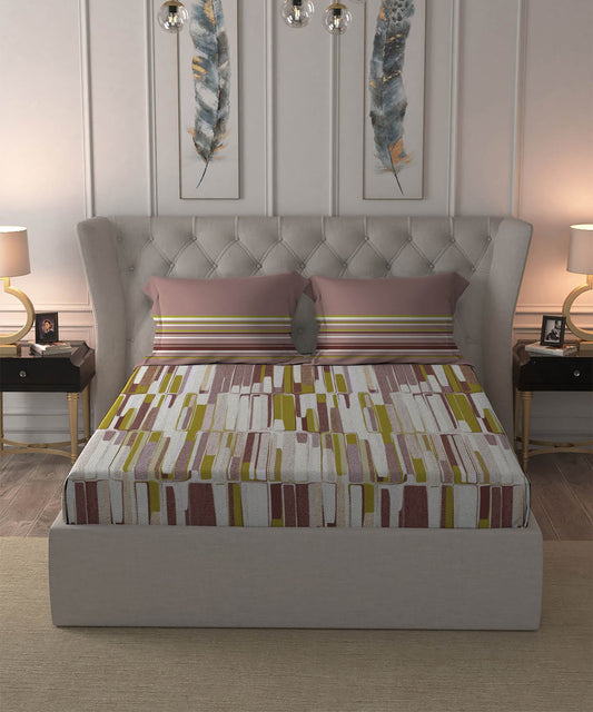 Dusk & Dawn Queen Bedsheet Set, Crossroads Red| 144 TC Cotton|2 Pillow Covers