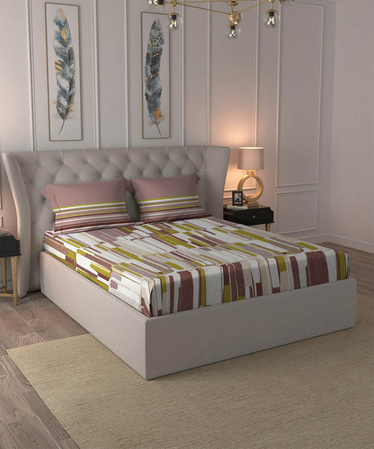 Dusk & Dawn King Bedsheet Set, Crossroads Red| 144 TC Cotton|2 Pillow Covers
