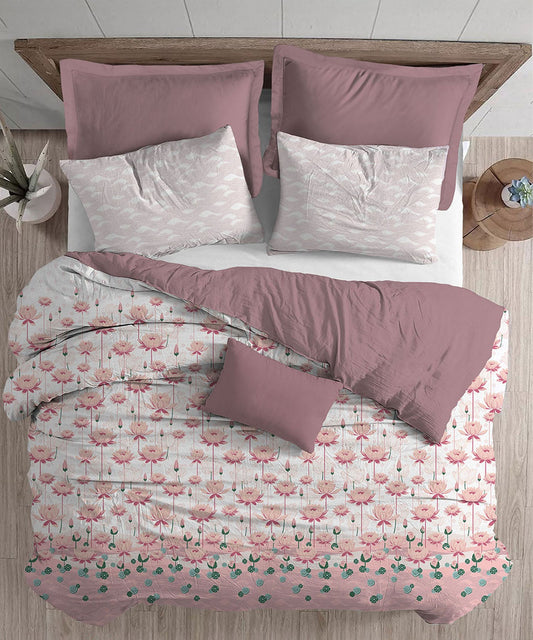 Classic Folklores King Bedsheet Set, Brahma Kamal|210 TC Cotton| 2 Pillow Covers