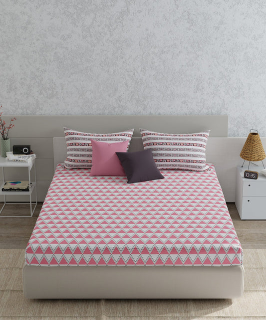 Utsav Queen Bedsheet Set, Aakriti Pink| 120TC Cotton|2 Pillow Covers