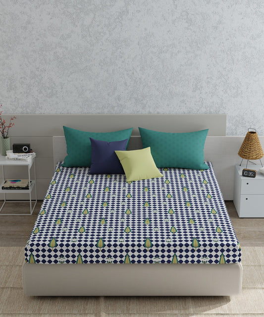 Utsav Queen Bedsheet Set, Mahal Green| 120TC Cotton|2 Pillow Cover