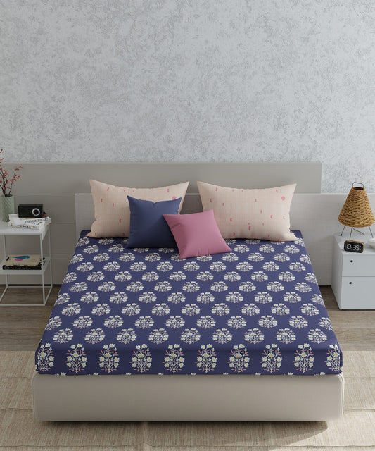 Utsav Queen Bedsheet Set, Chitwan Purple| 120TC Cotton|2 Pillow Cover