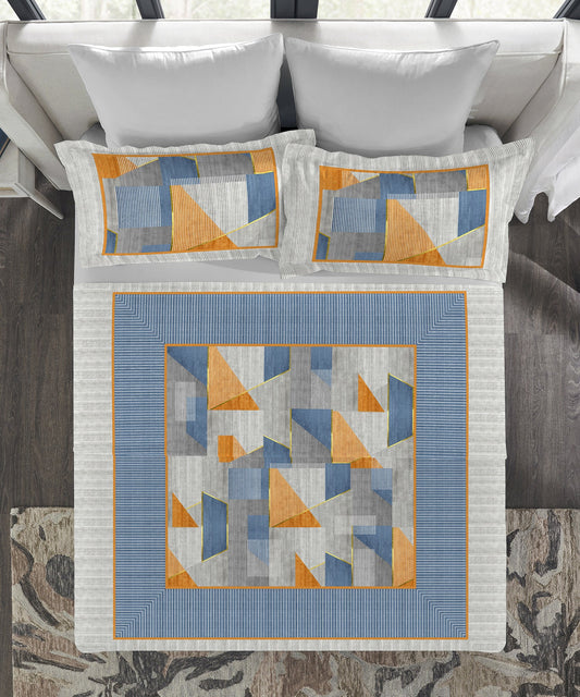 Indulgence Painterly Pattern King Bedsheet Set, Geo-Classical|300 TC Cotton| 4 Pillow Covers