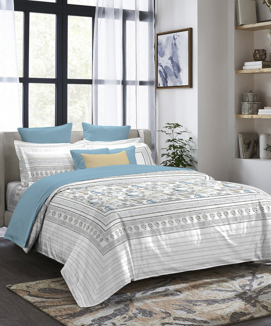 Indulgence Painterly Pattern King Bedsheet Set, Soraya|300 TC Cotton| 4 Pillow Covers