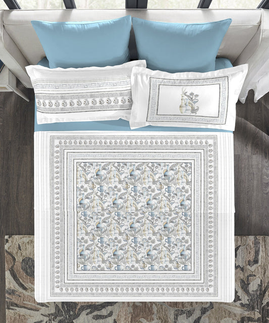 Indulgence Painterly Pattern King Bedsheet Set, Soraya|300 TC Cotton| 4 Pillow Covers