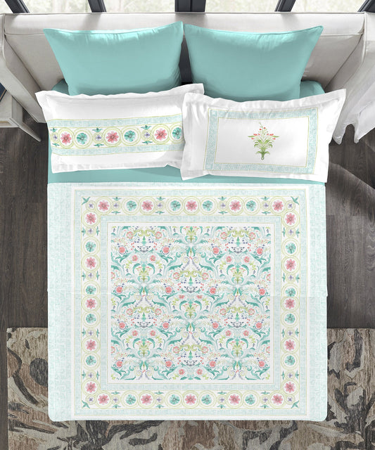 Indulgence Painterly Pattern King Bedsheet Set, Augusta|300 TC Cotton| 4 Pillow Covers