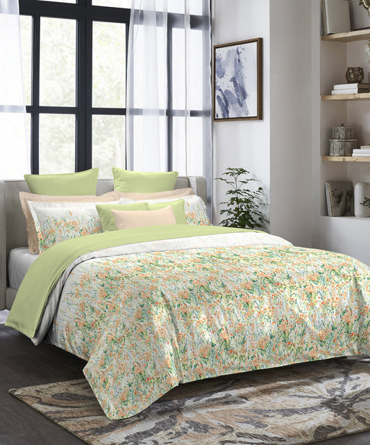 Indulgence Painterly Pattern King Bedsheet Set, Wild bloom|300 TC Cotton| 4 Pillow Covers
