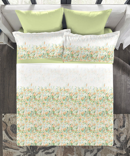 Indulgence Painterly Pattern King Bedsheet Set, Wild bloom|300 TC Cotton| 4 Pillow Covers