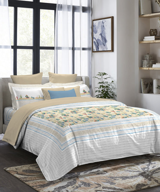 Indulgence Painterly Pattern King Bedsheet Set, Desert Safari|300 TC Cotton| 4 Pillow Covers