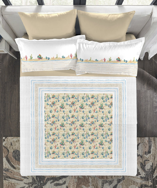 Indulgence Painterly Pattern King Bedsheet Set, Desert Safari|300 TC Cotton| 4 Pillow Covers