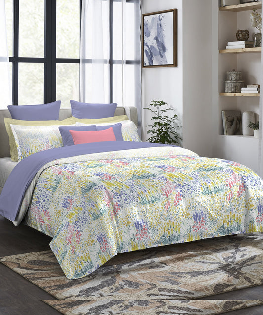 Indulgence Painterly Pattern King Bedsheet Set, Autumn Field|300 TC Cotton| 4 Pillow Covers