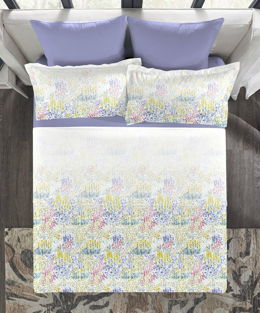Indulgence Painterly Pattern King Bedsheet Set, Autumn Field|300 TC Cotton| 4 Pillow Covers