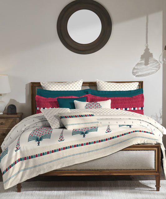 Road To Jaipur  Bedding Set, Gulab Bagh| 210 TC|4 Pc Set