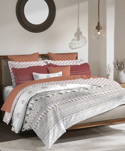 Road To Jaipur Double Duvet Set, Parchinkari|210 TC Cotton| 6 Pc Set