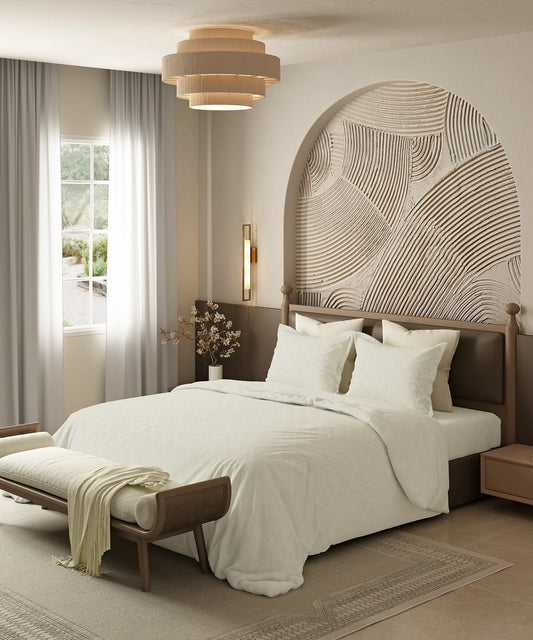 Home Essential Pastel Poetry Geo Bedsheet, Aldo Butter|144TC Cotton| 2 Pillow Covers