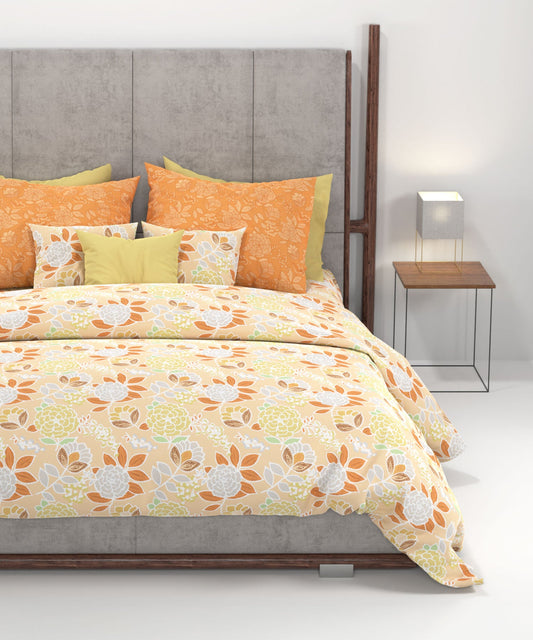 Home Essential King Printed Bedsheet, 144TC, 100% Cotton-Saher Orange