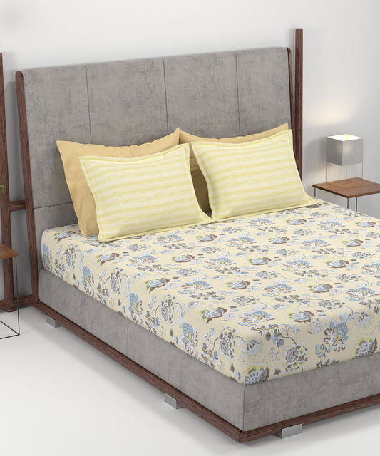 Home Essential King Printed Bedsheet, 144TC, 100% Cotton-Nayra Green