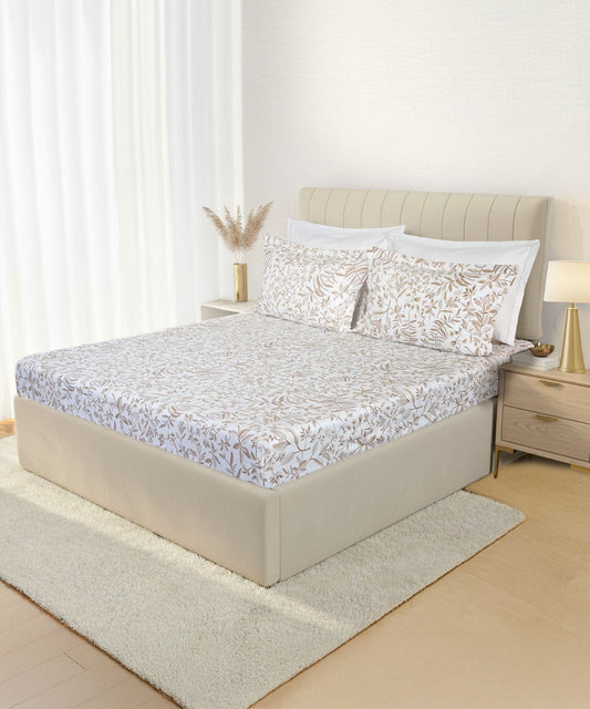 Luxe Home King Bedsheet, Symphony|300 TC Cotton Bamboo|4 Pillow Covers