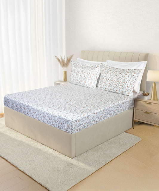 Luxe Home King Bedsheet, Amber|300 TC Cotton Bamboo|4 Pillow Covers