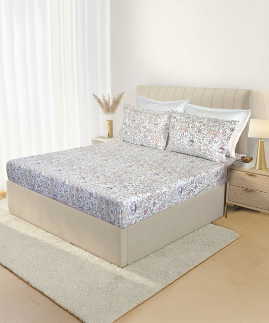 Luxe Home King Bedsheet, Morris Garden|300 TC Cotton Bamboo|4 Pillow Covers