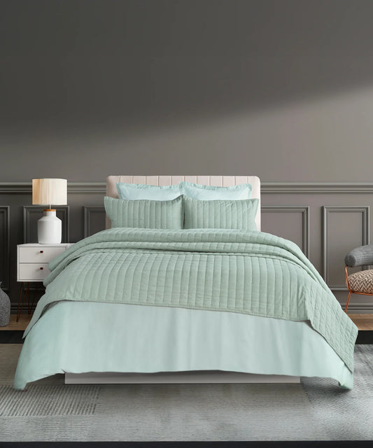 Nectarsoft Italian Retreat King Bedcover Set, Sage|90 GSM Cotton|3 Pc Set