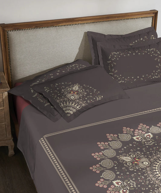 Classic Threads of India King Bedsheet Set, Gota Patti| 210 TC Cotton| 4 Pillow Covers