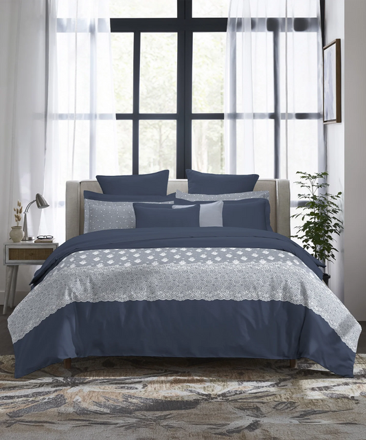 Indulgence Symphony of Threads King Bedsheet Set, Blueberry| 300 TC Kasturi Cotton|4 Pillow Covers