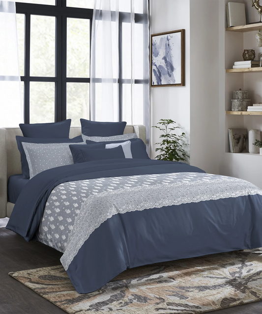 Indulgence Symphony of Threads King Bedsheet Set, Blueberry| 300 TC Kasturi Cotton|4 Pillow Covers
