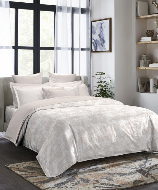 Indulgence Symphony of Threads King Bedsheet Set, Perfectly Pale| 300 TC Kasturi Cotton|4 Pillow Covers