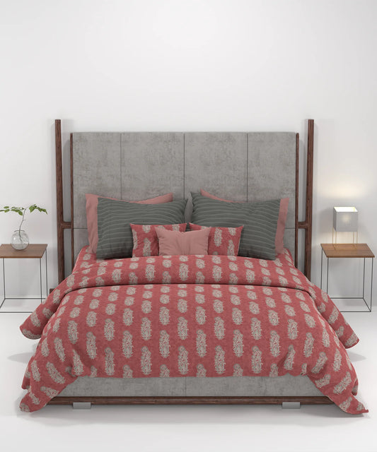 Carnival Ajrakh King Bedsheet Set, Katha Terracotta|144 TC Cotton|2 Pillow Covers