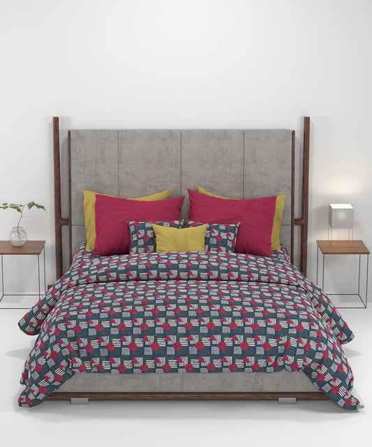 Carnival Ajrakh King Bedsheet Set, Baghi Teal|144 TC Cotton|2 Pillow Covers