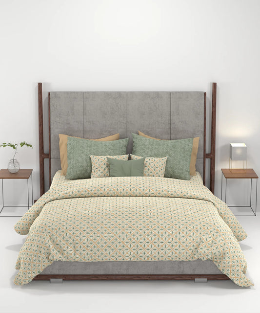 Carnival Ajrakh King Bedsheet Set,Maliha Sage |144 TC Cotton|2 Pillow Covers