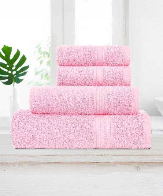 Celebration 4Pc Towel set, Powder Pink| 450 GSM Cotton