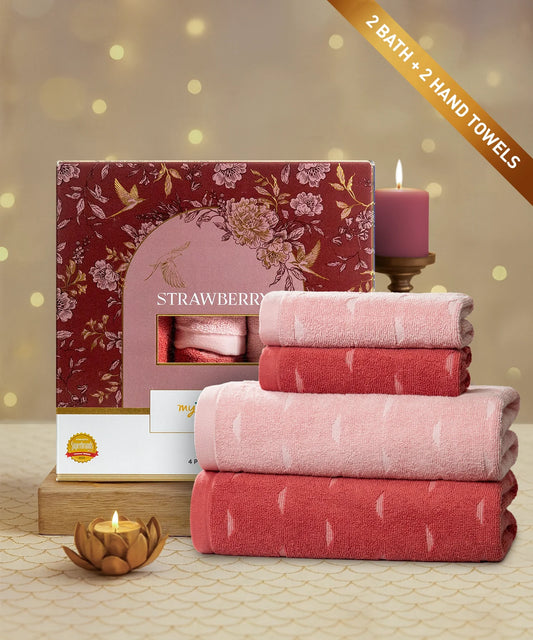 Aroma 4Pc Towel Set, Strawberry| 500 GSM Cotton