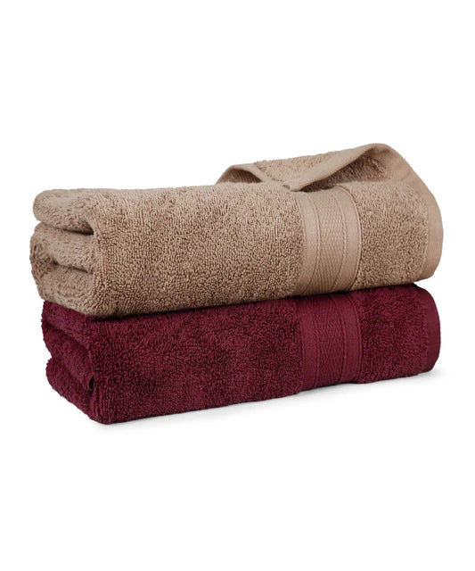 Soft Comfort 2 Pc Bath Towel, Acorn & Wine Red| 509 GSM Cotton|Air Rich Technology