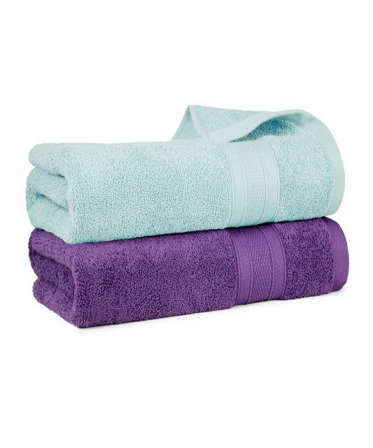 Soft Comfort 2 Pc Bath Towel, Nile Blue & Plum| 509 GSM Cotton|Air Rich Technology