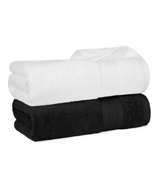 Soft Comfort 2 Pc Bath Towel, Black & White| 509 GSM Cotton|Air Rich Technology
