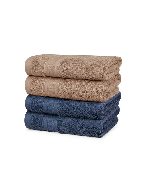 Soft Comfort 4 Pc Hand Towel, Acorn & Navy| 509 GSM Cotton|Air Rich Technology