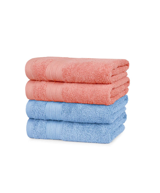 Soft Comfort 4 Pc Hand Towel, Allure & Coral Haze| 509 GSM Cotton|Air Rich Technology