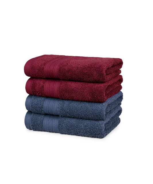 Soft Comfort 4 Pc Hand Towel, Wine Red & Navy| 509 GSM Cotton|Air Rich Technology