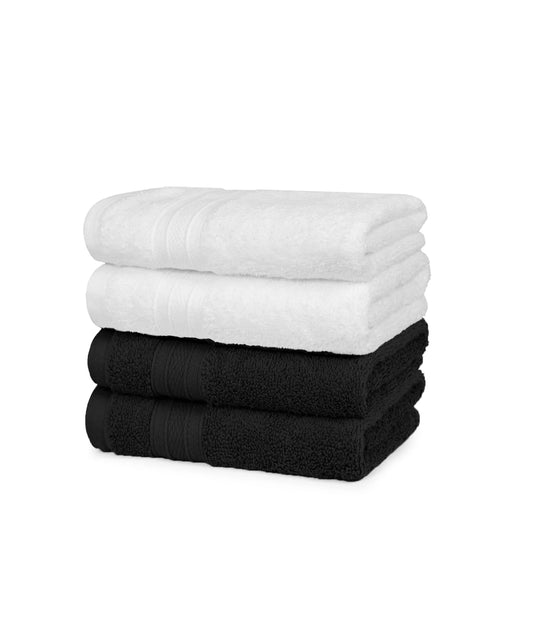 Soft Comfort 4 Pc Hand Towel, Black & White| 509 GSM Cotton|Air Rich Technology