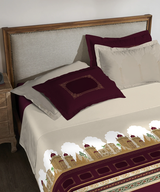 Classic Safarnama King Bedsheet Set| The Golden Chariot| 210 TC Cotton| 4 Pillow Covers